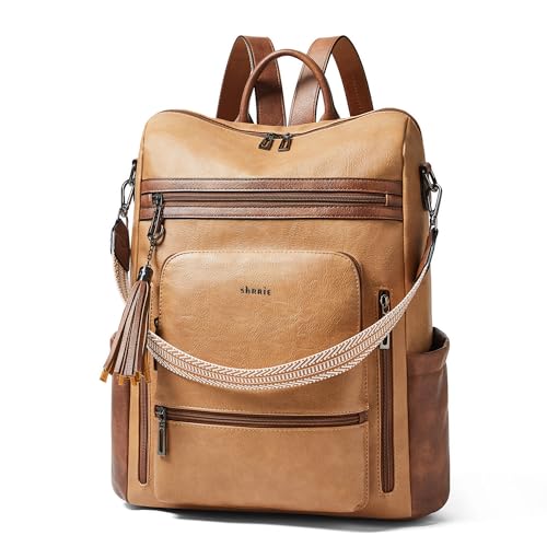 Shrrie Business Computer Rucksäcke 15,6 Zoll Laptop-Rucksack,Damen aus Leder mit Laptopfach,Reiserucksack Lederrucksack Computer-Rucksack mit Geldbörse Wasserdicht für Arbeit Business Uni Reise Büro von Shrrie
