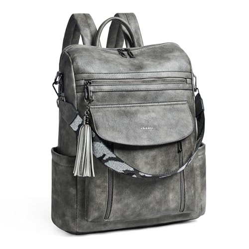 Shrrie Laptop-Rucksack für Damen, 15,6 Zoll Reise-Rucksack aus Leder, Handgepäck-Rucksack Computertasche wasserabweisend für College Business Arbeit Freizeit Tagesrucksack-Zweifarbiges Dunkelgrau von Shrrie