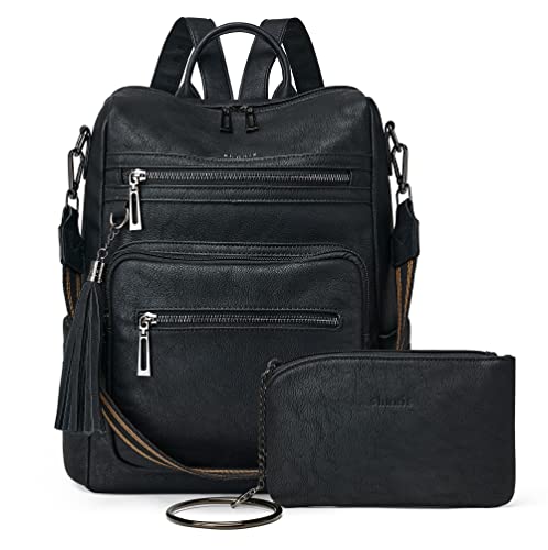 Shrrie Rucksack Damen,Cityrucksack Reiserucksack,PU Lederrucksack Handtasche Rucksack Damen Wasserdicht mit Geldbörse für Freizeit,Büro,Pendeln,Arbeit,Daypack-Zweifarbiges Schwarz von Shrrie