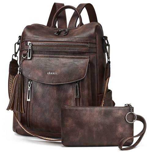 Shrrie Rucksack Geldbörse für Frauen Mode Leder Rucksack Geldbörse Designer Reise Rucksack Umhängetasche, 1-3 zweifarbiger Kaffee, Reiserucksäcke von Shrrie