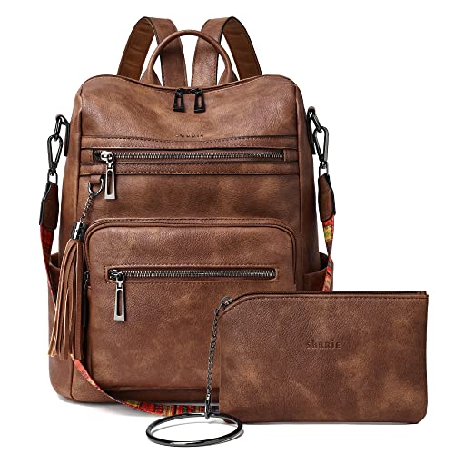 Shrrie Rucksack Damen,Cityrucksack Reiserucksack,PU Lederrucksack Handtasche Rucksack Damen Wasserdicht mit Geldbörse für Freizeit,Büro,Pendeln,Arbeit,Daypack-Zweifarbiges Braun von Shrrie