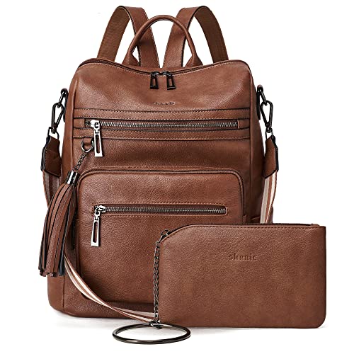 Shrrie Rucksack Damen,Cityrucksack Reiserucksack,PU Lederrucksack Handtasche Rucksack Damen Wasserdicht mit Geldbörse für Freizeit,Büro,Pendeln,Arbeit,Daypack-Ölwachsbraun von Shrrie
