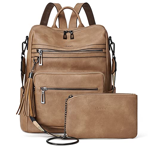 Shrrie Rucksack Damen,Cityrucksack Reiserucksack,PU Lederrucksack Handtasche Rucksack Damen Wasserdicht mit Geldbörse für Freizeit,Büro,Pendeln,Arbeit,Daypack-Zweifarbiges Kamelbraun von Shrrie