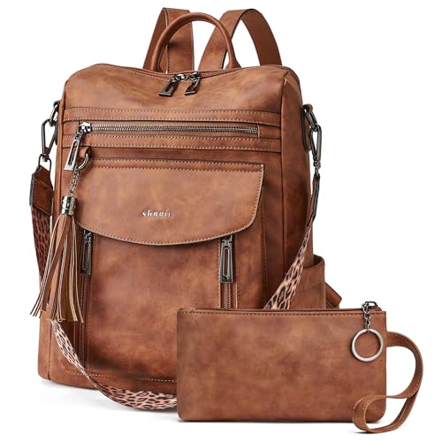Shrrie Rucksack und Geldbörse für Damen, modischer Rucksack aus Leder, Designer-Reiserucksack, wandelbare Schultertasche, 12.5 x 5 x 13 inches von Shrrie