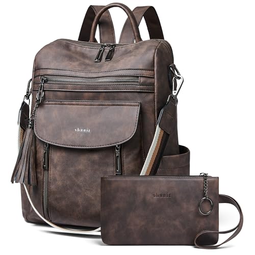 Shrrie Rucksack für Damen, modischer Leder-Rucksack, Geldbörse, Designer-Reiserucksack, Schultertasche, 2-7 Nubuk-Kaffee, Modern von Shrrie