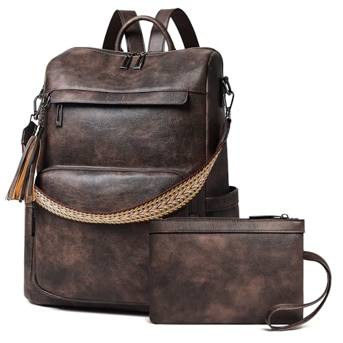 Shrrie rucksack damen elegant geeignet für 15,6Zoll-Notebooks Langlebig wasserdicht Damen aus Leder mit Laptopfach,Reiserucksack Lederrucksack Schulrucksack mit Geldbörse Wasserdicht Arbeit Business von Shrrie