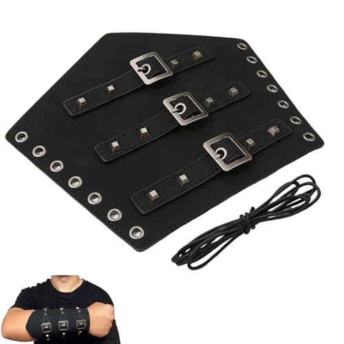 Shuaigehqf 1 Paar Leder Armschützer, Mittelalterliche Leder Schnalle Hosenträger Handgemacht Kunstleder Armbänder Ritter Retro Renaissance Armschützer für Halloween Kostüm Zubehör von Shuaigehqf