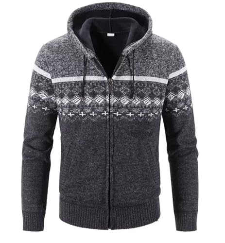 Herren Hoodie Mit-Kapuzen Strick-Sweatshirt Jacke-Cardigan - Pulliover Freizeit-Mode Herbst-Winter Fleece-Futter Warme Bequeme Outdoor Männer Kapuzen-Pulli-Strickmuster-Jacke Hoodie Dunkelgrau S von Shuanghao