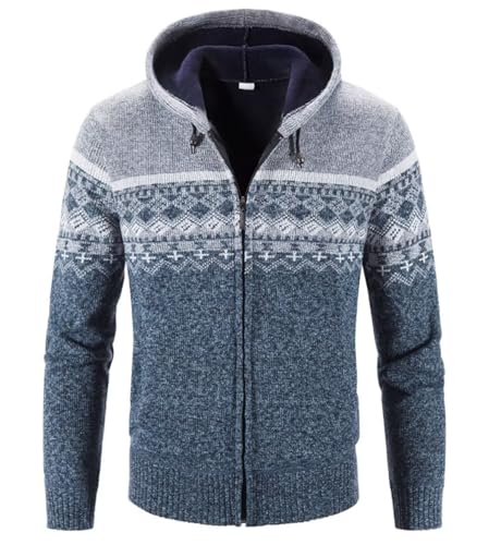 Herren Hoodie Mit-Kapuzen Strick-Sweatshirt Jacke-Cardigan - Pulliover Freizeit-Mode Herbst-Winter Fleece-Futter Warme Bequeme Outdoor Männer Kapuzen-Pulli-Strickmuster-Jacke Hoodie Hellgrau S von Shuanghao