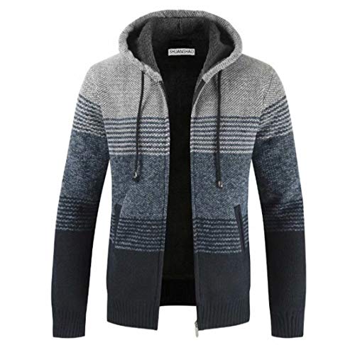 Herren Hoodie mit Kapuze Pullover Pulli Strick-Sweatshirt-Strickjacke-Cardigan, Freizeit-Winter-Kapuzen-Pulli-Strick-Jacke, Fleece-Innenseite Outdoor Herren Kapuzenjacke für Hoodie (S, a-Hellgrau) von Shuanghao