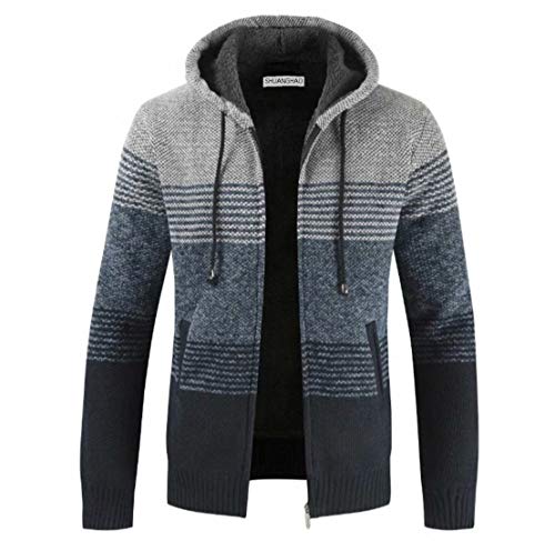 Herren Hoodie mit Kapuze Pullover Pulli Strick-Sweatshirt-Strickjacke-Cardigan, Freizeit-Winter-Kapuzen-Pulli-Strick-Jacke, Fleece-Innenseite Outdoor Herren Kapuzenjacke für Hoodie (XL, a-Hellgrau) von Shuanghao
