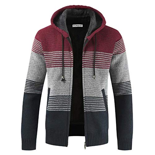 Shuanghao Herren Hoodie mit Kapuze Pullover Pulli Strick-Sweatshirt-Strickjacke-Cardigan, Freizeit-Winter-Kapuzen-Pulli-Strick-Jacke, Fleece-Innenseite Outdoor Herren Kapuzenjacke für Hoodie (XL, rot) von Shuanghao