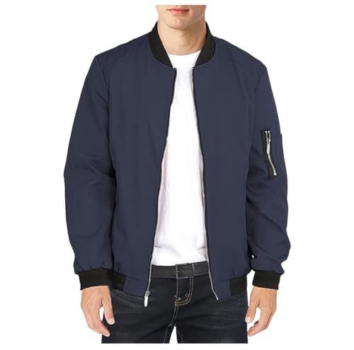 Herren Leichte-Dünne Bomberjacke-Klassische Stehkragen-Outdoor Jacke-Mantel - Sportjacke Reißverschluss Freizeit Lässige Winddichte Fliegerjacke Frühling Herbst Blouson Übergangsjacke Blau L von Shuanghao