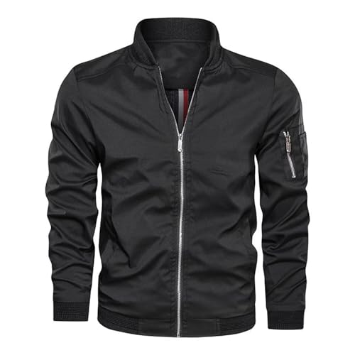 Herren Leichte-Dünne Bomberjacke-Klassische Stehkragen-Outdoor Jacke-Mantel - Sportjacke Reißverschluss Freizeit Lässige Winddichte Fliegerjacke Frühling Herbst Blouson Übergangsjacke Schwarz L von Shuanghao