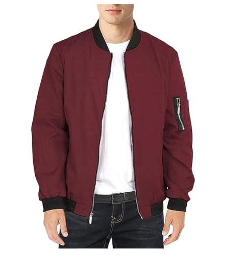 Herren Leichte-Dünne Bomberjacke-Klassische Stehkragen-Outdoor Jacke-Mantel - Sportjacke Reißverschluss Freizeit Lässige Winddichte Fliegerjacke Frühling Herbst Blouson Übergangsjacke Weinrot L von Shuanghao