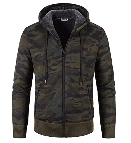 Herren Mit-Kapuzen Hoodie-Strick Sweatshirt-Jacke Cardigan - Pulliover Freizeit-Mode Herbst-Winter Fleece-Futter Warme Bequeme Männer Kapuzen Camouflage Pulli Strick-Jacke Hoodie Militärgrün XXL von Shuanghao