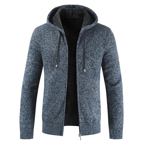 Herren Strickjacke mit Kapuze Pullover，Sweatjacke Männer Warm Cardigan für Herbst und Winter , Klassisch Pulli-Strick-Jacke Fleece Gefüttert, Mode Freizeit Outdoor Hoodie Zipper Herren Blaugrau L von Shuanghao