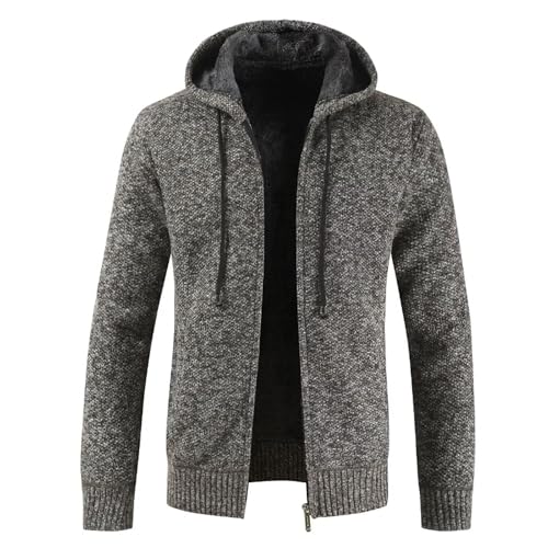 Herren Strickjacke mit Kapuze Pullover，Sweatjacke Männer Warm Cardigan für Herbst und Winter , Klassisch Pulli-Strick-Jacke Fleece Gefüttert, Mode Freizeit Outdoor Hoodie Zipper Herren Kaffee M von Shuanghao