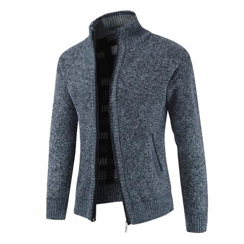 Herren Winter-Dicker Strickjacke Mode-Schlichter Pullover-Cardigan - Feinstrick,Stehkragen und Durchgehendem Reissverschluss,Fleece-Jacke, Warm,Trachtenjacke, Langarm Outdoor Männer Blaugrau M von Shuanghao