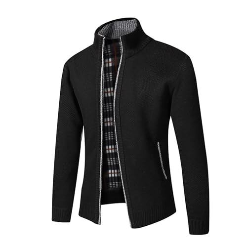 Herren Winter-Dicker Strickjacke Mode-Schlichter Pullover-Cardigan - Feinstrick,Stehkragen und Durchgehendem Reissverschluss,Fleece-Jacke, Warm,Trachtenjacke, Langarm Outdoor Männer Schwarz M von Shuanghao