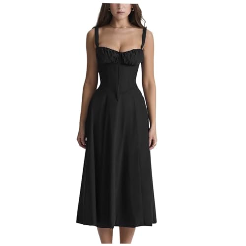 Shuanghao Boho Sexy Sommerkleid Strandkleid Damen A Linie Langes Dress äRmellos SpaghettiträGer Freizeitkleid Schlitz Urlaub Cocktail Party Hochzeitsgast Camisole Kleider Sommer Schwarz M von Shuanghao