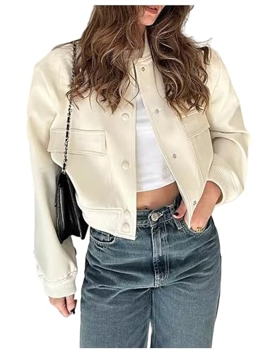 Shuanghao Damen Kurz Dünne Bomberjacke Classics Ladies Einfarbig Varsity Bomber Sweat Jacket Leichte Pilotenjacke Kurzjacke Damenjacke Herbst Frühling College Jacket Sweatshirt mit Tasche Off white L Shuanghao Damen Kurz Dünne Bomberjacke Classics Ladies Einfarbig Varsity Bomber Sweat Jacket Leichte Pilotenjacke Kurzjacke Damenjacke Herbst Frühling College Jacket Sweatshirt mit Tasche Off white L von Shuanghao