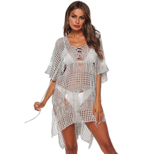 Shuanghao Damen Strandkleider Swimwear Beachwear Leichte Bikini Pareos Bademode Badeanzug Cover Up Kurze Kleider Spitze Sexy Elegant Boho Rückenfrei V-Ausschnitt Sommer Beach Tunika Damen von Shuanghao