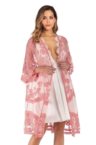 Shuanghao Damen Strandkleider Swimwear Beachwear Bikini Pareos Leichte Spitze Sexy Elegant Bademode Badeanzug Cover Up Sommer Beach Lange Kleider Tunika Shirt Boho Damen Kimono Cardigan von Shuanghao