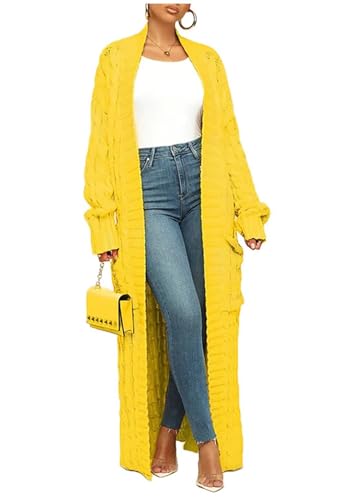 Shuanghao Damen Weiche-Neue Casual-Locker Oversize-Leichter Cardigan - Sexy Elegant Lässige Lange Langen Ärmeln Warme Drapierter Langer Open Front Sweater Mit Taschen Herbst Winter Damen Yellow XL von Shuanghao