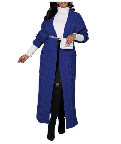 Shuanghao Damen Weiche-Neue Oversize-Leichter Casual-Locker Cardigan - Lange Langen Ärmeln Warme Drapierter Langer Open Front Sweater Mit Taschen Elegant Lässige Herbst Winter Damen Blau M von Shuanghao