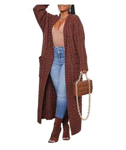 Shuanghao Damen Weiche-Neue Oversize-Leichter Casual-Locker Cardigan - Lange Langen Ärmeln Warme Drapierter Langer Open Front Sweater Mit Taschen Elegant Lässige Herbst Winter Damen Braun M von Shuanghao