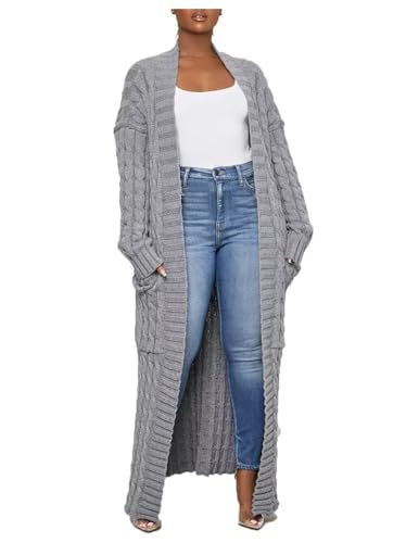 Shuanghao Damen Weiche-Neue Oversize-Leichter Casual-Locker Cardigan - Lange Langen Ärmeln Warme Drapierter Langer Open Front Sweater Mit Taschen Elegant Lässige Herbst Winter Damen Grau L von Shuanghao