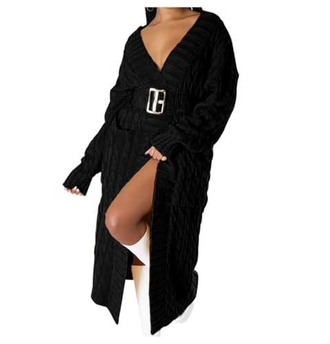 Shuanghao Damen Weiche-Neue Oversize-Leichter Casual-Locker Cardigan - Lange Langen Ärmeln Warme Drapierter Langer Open Front Sweater Mit Taschen Elegant Lässige Herbst Winter Damen Schwarz M von Shuanghao