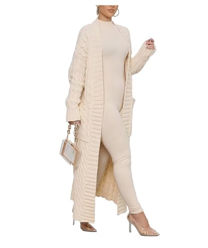 Shuanghao Damen Weiche-Neue Oversize-Leichter Casual-Locker Cardigan - Lange Langen Ärmeln Warme Drapierter Langer Open Front Sweater Mit Taschen Elegant Lässige Herbst Winter Damen Weiß M von Shuanghao