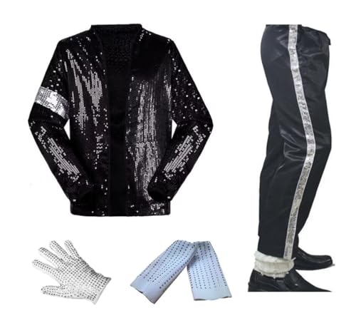 Shuanghao Halloween Cosplay Kostüm Of M J Suitable for Erwachsene Kind fans of M J Cosplay Kostüm Billie Jeans Jacke + Pant + Socken + Handschuh (W: 60-65kg H: 165-175cm) von Shuanghao