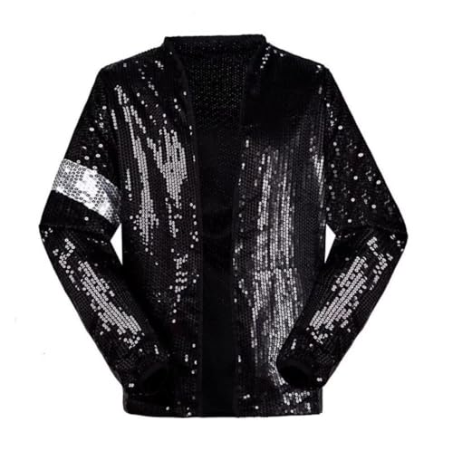 Shuanghao Kostüme Pailletten Lose Anzugjacken für Erwachsene Kinder Weihnachten Halloween Cosplay Rollenspiel Partys Tänze Retro Punk Männer Frauen Kleidung Schwarz (H: 175-180cm W65-70kg, Erwachsene) von Shuanghao