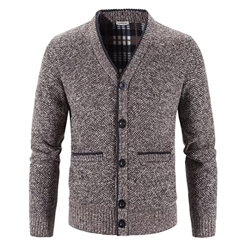 Shuanghao Herren Herbst-Winter Strick-Pulli Sweatshirt-Jacke Cardigan - Freizeit-Mode Klassische Fleece-Futter Warme Bequeme Outdoor Männer V-Ausschnitt Strick-Jacke Pulliover Mantel Braun XL von Shuanghao