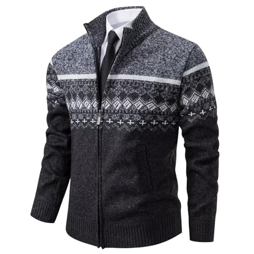 Shuanghao Herren Herbst-Winter Warme-Strick Sweatshirt-Jacke Cardigan - Pulliover Freizeit-Mode Klassische Fleece-Futter Bequeme Outdoor Männer Hoher Kragen-Strickmuster-Jacke Mantel Dunkelgrau L von Shuanghao