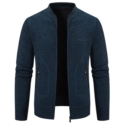 Slim Fit Männer Kleine Größe Herren-Hoodie mit-Kapuze Pullover-Strickjacke Sweatshirt - Cardigan Freizeit Winter Warm Dicke Strick-Jacken für Herren Blau L（Baseball Kragen） von Shuanghao