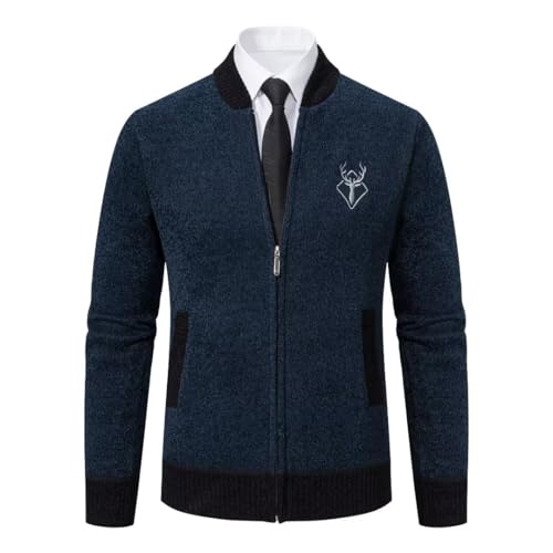 Shuanghao Herren Männer Strick-Jacken Cardigan Sweatshirt Sweater Pullover Hoher Kragen Stylischer Norweger Winter Warm Outdoor Dicke Fleece-Innenseite Strick Freizeit für Herren Blau XL（Hirsch） von Shuanghao