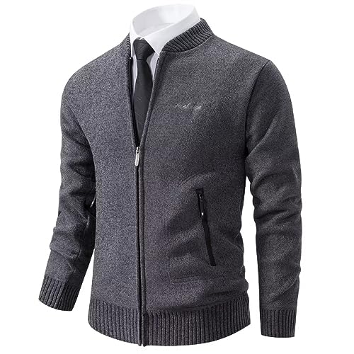 Shuanghao Herren Männer Strick-Jacken Cardigan Sweatshirt Sweater Pulli Hoher Kragen Stylischer Norweger Winter Warm Outdoor Dicke Fleece-Innenseite Strick Freizeit Pullover für Herren Grau L von Shuanghao