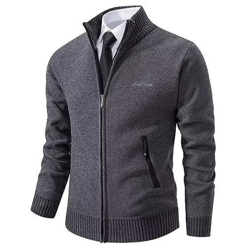 Shuanghao Herren Männer Strick-Jacken Cardigan Sweatshirt Sweater Pulli Hoher Kragen Stylischer Norweger Winter Warm Outdoor Dicke Fleece-Innenseite Strick Freizeit Pullover für Herren Grau L von Shuanghao