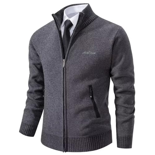 Shuanghao Herren Männer Strick-Jacken Cardigan Sweatshirt Sweater Pulli Stylischer Norweger Winter Warm Outdoor Dicke Fleece-Innenseite Strick Freizeit Pullover für Herren Grau L（Stehkragen） von Shuanghao