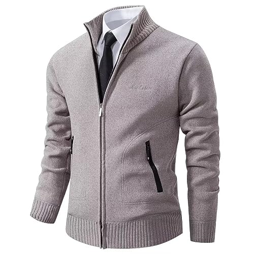 Shuanghao Herren Männer Strick-Jacken Cardigan Sweatshirt Sweater Pulli Hoher Kragen Stylischer Norweger Winter Warm Outdoor Dicke Fleece-Innenseite Strick Freizeit Pullover für Herren Grau L von Shuanghao