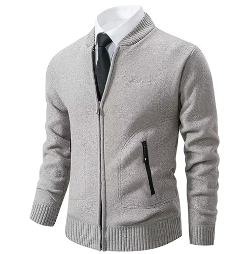 Shuanghao Herren Männer Strick-Jacken Cardigan Sweatshirt Sweater Pulli Hoher Kragen Stylischer Norweger Winter Warm Outdoor Dicke Fleece-Innenseite Strick Freizeit Pullover für Herren Grau S von Shuanghao