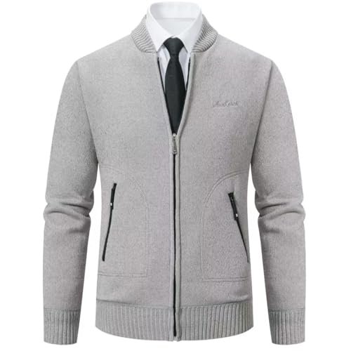 Shuanghao Herren Männer Strick-Jacken Cardigan Sweatshirt Sweater Pulli Stylischer Norweger Winter Warm Outdoor Dicke Fleece-Innenseite Strick Freizeit Pullover für Herren Grau XL（Baseball Kragen） von Shuanghao