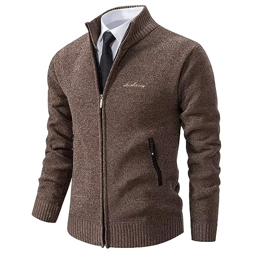 Shuanghao Herren Männer Strick-Jacken Cardigan Sweatshirt Sweater Pulli Hoher Kragen Stylischer Norweger Winter Warm Outdoor Dicke Fleece-Innenseite Strick Freizeit Pullover für Herren Kaffee L von Shuanghao