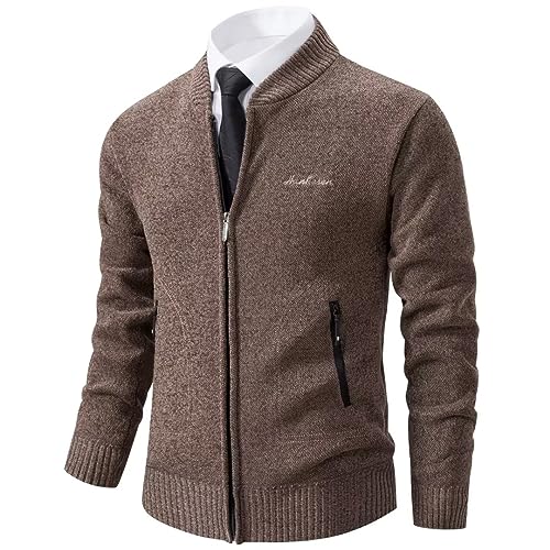 Shuanghao Herren Männer Strick-Jacken Cardigan Sweatshirt Sweater Pulli Hoher Kragen Stylischer Norweger Winter Warm Outdoor Dicke Fleece-Innenseite Strick Freizeit Pullover für Herren Kaffee M von Shuanghao