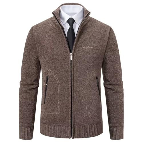 Shuanghao Herren Männer Strick-Jacken Cardigan Sweatshirt Sweater Pulli Stylischer Norweger Winter Warm Outdoor Dicke Fleece-Innenseite Strick Freizeit Pullover für Herren Kaffee XL（Stehkragen） von Shuanghao