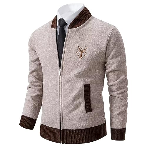 Shuanghao Herren Männer Strick-Jacken Cardigan Sweatshirt Sweater Pulli Hoher Kragen Stylischer Norweger Winter Warm Outdoor Dicke Fleece-Innenseite Strick Freizeit Pullover für Herren Khaki L von Shuanghao